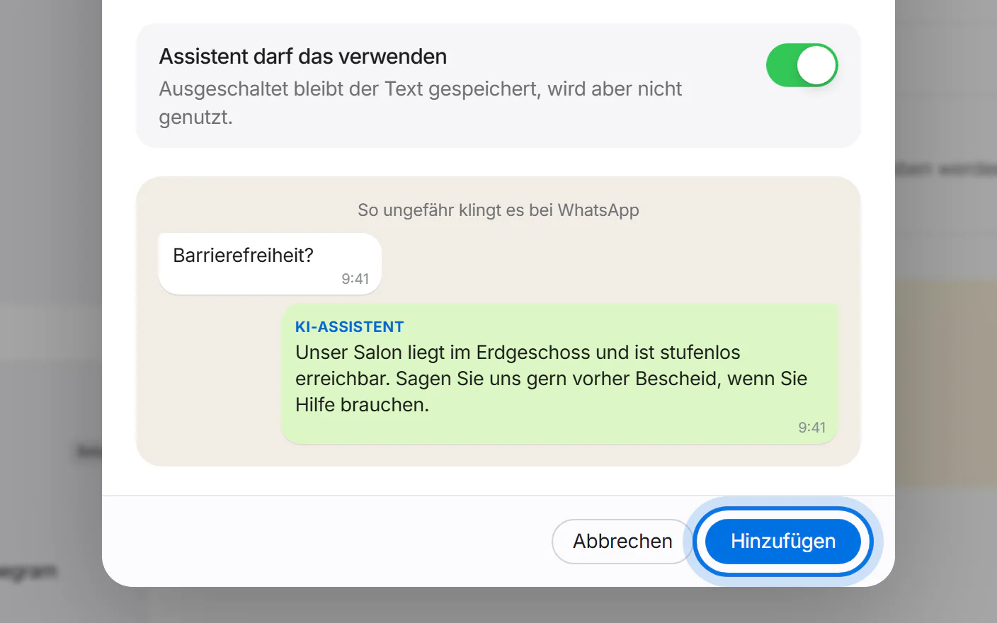Unten im Fenster ist der Knopf „Hinzufügen“ markiert.