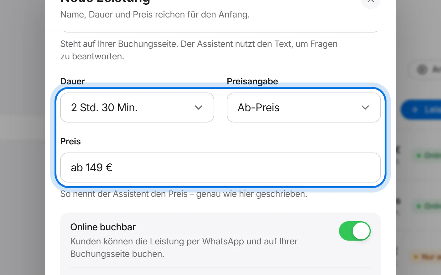 Dauer „2 Std. 30 Min.“, Preisangabe „Ab-Preis“ und Preis „ab 149 €“ sind markiert.