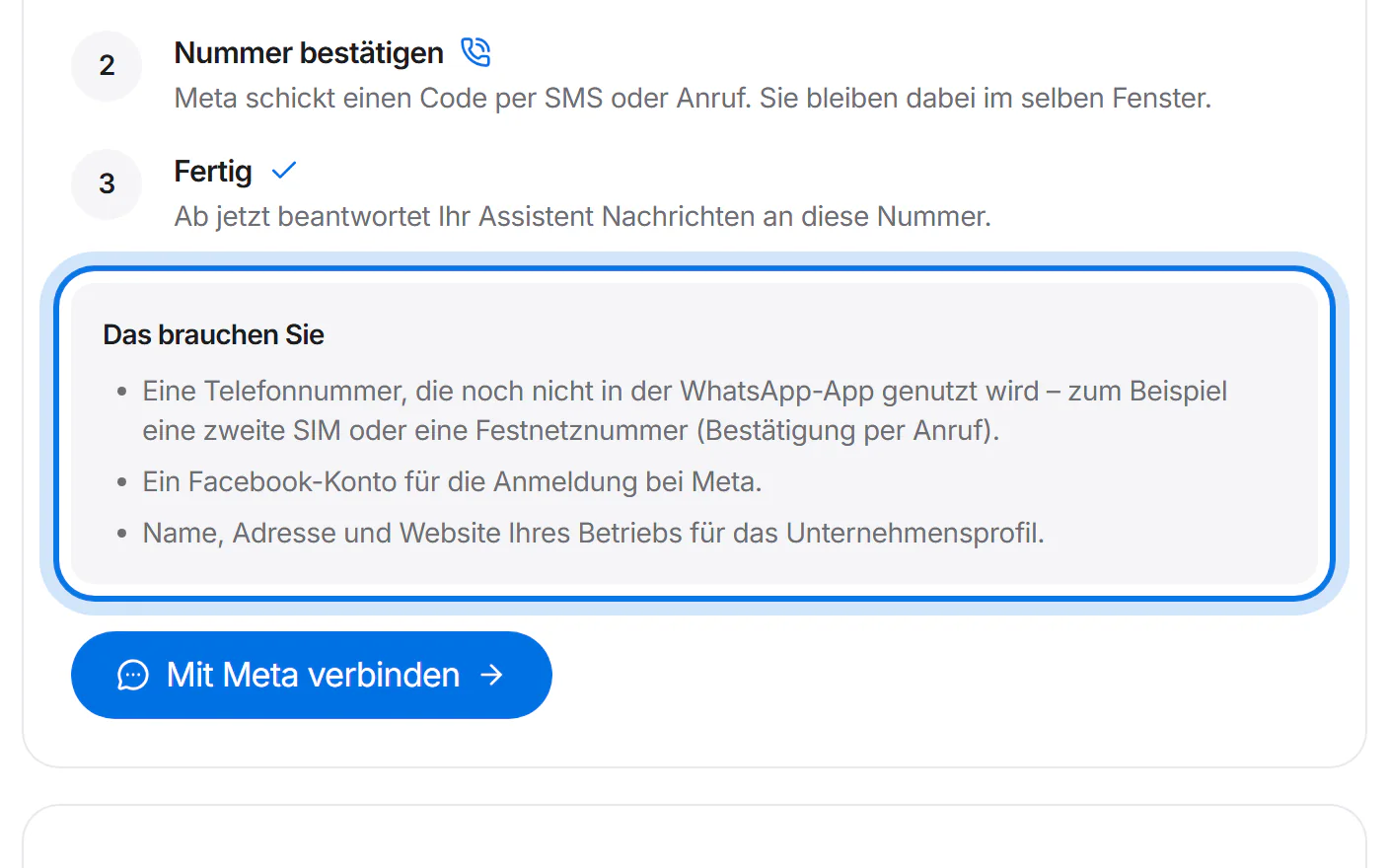 Kasten „Das brauchen Sie“ mit Telefonnummer, Facebook-Konto und Angaben zum Betrieb, markiert.